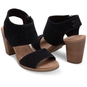 Toms Majorca Black Suede Block Heel Sandal 6.5